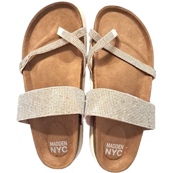Madden NYC Women's 10 Rhinestone Trimmed Slide Sandals - Picture 1 of 8